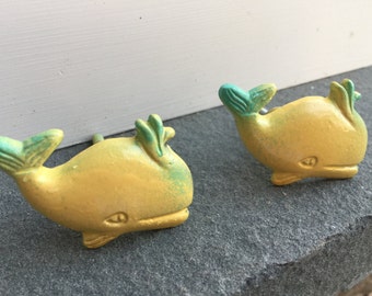 Whale Knobs/ Whale Decor/ Drawer Pulls/Yellow and Seaside Blue Whale Knobs/ Home and Garden Decor/ Fixtures