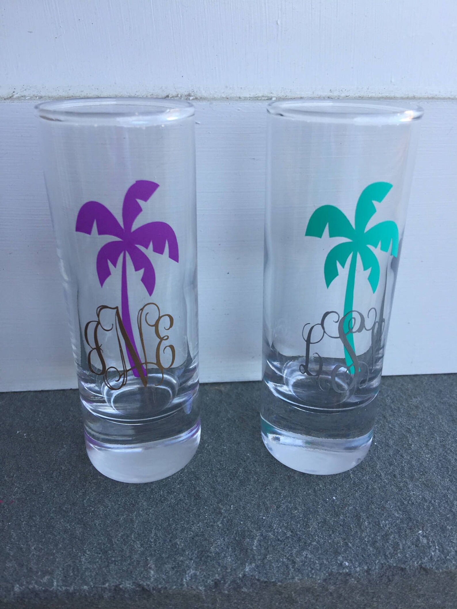 Monogram Decals Shot Glasses Curly Monogram Palm Tree Shot Etsy