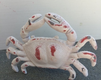 Distressed White Crab Drawer Knob, Coastal Decor