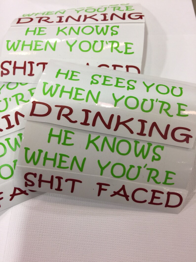Christmas Decals Holiday Decals Wine Glass Decals He Sees Etsy