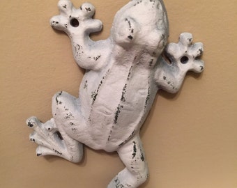Gancho de rana, rana blanca, decoración de pared, gancho de pared, percha de pared estilo shabby chic