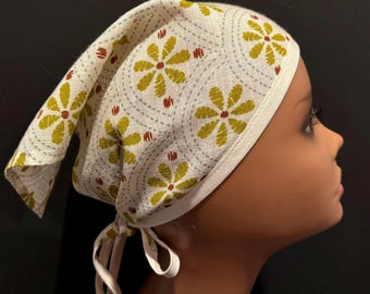 Cotton/Linen Abstract Floral Kerchief, Lightweight, One Size, Alopecia, Summer Headscarf, Triangle Scarf, The Beach, Camping, Food Service