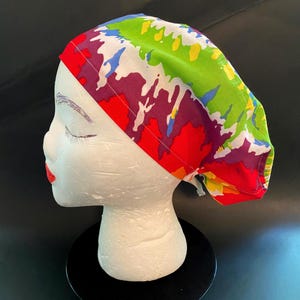 100% Cotton &quot;Tie Dye&quot; Unisex Euro Scrub Cap, OR Rn, CRNA, ORTech, Chef, Scrub Hat, Home Chef, Labor & Delivery, Uniforms, Head Cover