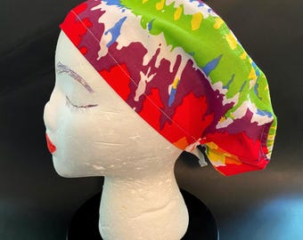 100% Cotton "Tie Dye" Unisex Euro Scrub Cap, OR Rn, CRNA, ORTech, Chef, Scrub Hat, Home Chef, Labor & Delivery, Uniforms, Head Cover