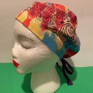 Unisex Multi-Color Tie-Dye Bandana Scrub Cap, Lightweight, OR Rn, CRNA, ORTech, Chef, OR Tech, Chef, Scrub Hats, 1st Assist Hat, Labor Rn