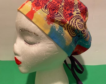 Unisex Multi-Color Tie-Dye Bandana Scrub Cap, Lightweight, OR Rn, CRNA, ORTech, Chef, OR Tech, Chef, Scrub Hats, 1st Assist Hat, Labor Rn