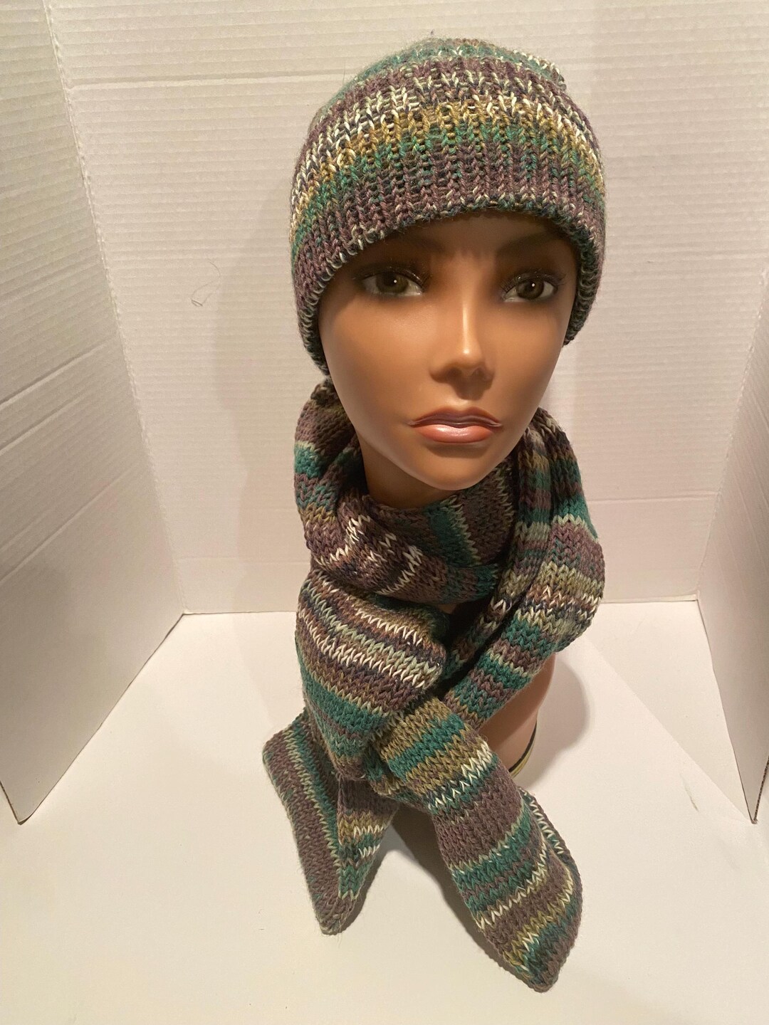 Women Artsy Autumn Colorful Stripe Knitted Hat