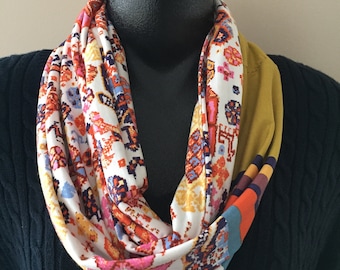 Handmade Graphic Design Infinity Scarf, Woman's Scarf, Winter Scarf, Fashion Accessories, Great Gift