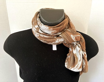 Rayon/Lycra Jersey Knit Scarf, Abstract, Earthtone Palate, Marble Print, Makes a Lovely Gift, Great for Spring