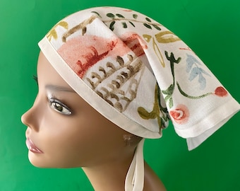 Indian Cotton/Linen Floral Block Print  Kerchief, Lightweight, One Size, Alopecia, Summer Headscarf, Triangle Scarf, The Beach, Camping