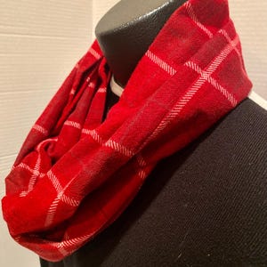 Unisex Crimson Red Plaid Mid-Weight Cotton/Blend Flannel Scarf, Multi-Season, Super Soft