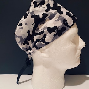 100% Cotton Unisex &quot;Gray Camo&quot; Scrub Cap, Headcover, CRNA, ORTech, Chef, OR Hats, OR Tech, Chef, Scrub Hat, 1st Assist Hat, Labor Rn, Peds