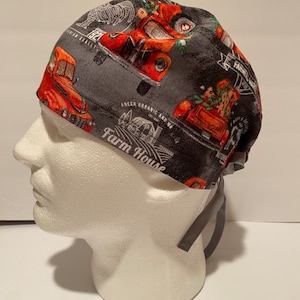 Unisex &quot;Red Farm Truck&quot; Cotton Scrub Cap, Surgical Hat, OR RN, CRNA, Or Tech, Chef, Scrub Hats, L&D, Headcover, Medical, Farmer&#39;s Market Hat