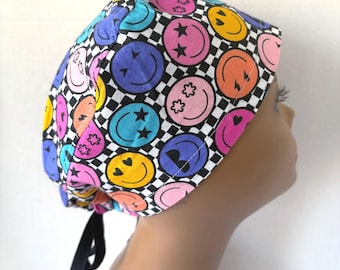 Cotton Unisex Smiley Face Scrub Cap, Lightweight/Comfortable, OR Nurse, Peds, Dental, L&D, CRNA, Surgical Tech, Chef, OR Hats, Med Procedure