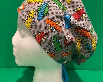 Fun Cotton Unisex &quot;Interjections&quot; Scrub Cap, Headcover, CRNA, ORTech, Chef, OR Hat, OR Tech, Chef, Scrub Hat, 1st Assist Hat, Labor Rn, Ped