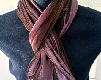 Stretch Velvet Straight or Infinity Scarf in Iridescent Brown/Bronze Winter Scarf, Great Gift, Soft to Touch, Lightweight, Easy Care