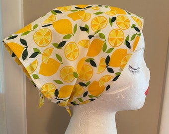 Cotton Head Kerchief Misses/Teens "Lemons", 1960's, Vintage Look, Lightweight, One Size, Head Cover, Summer Scarf, Triangle Scarf, Bandana