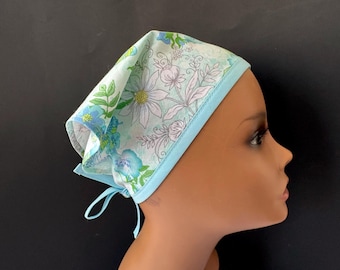 Floral/Butterfly Triangle Scarf, Summer, Kerchief, Beach, Camping, Headcover, Food Service, Spring Colors, Contrast Band & Ties
