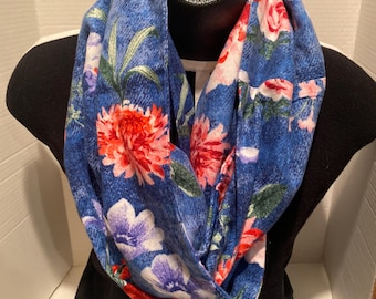 Schönes helles Floral Lught / Mid Weight Baumwollmischung Flanell, Infinity-Schal, Loop-Schal, w kontrastierende versteckte Reißverschlusstasche, Multi-Saison