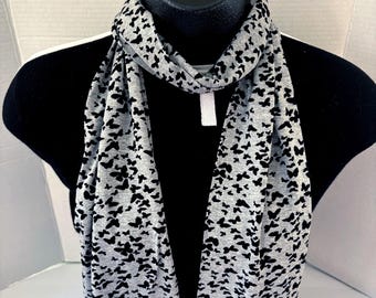 Butterfly Scarf, Gray/Black, Rayon/Lycra Jersey Knit Great for Spring and Milder Weather, Office, Soft to Touch, Makes a Lovely Gift