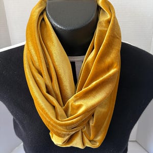 Unisex Stretch Velvet Infinity Scarf, Jewel Tone Colors, Gold, Bronze, Pink, Sage Easy Care, Great for Fall and Winter Makes a Great Gift