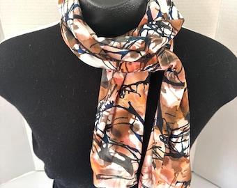 Jersey Knit Scarf, Cotton Spandex, Abstact Multicolor, Earth Tones, Lightweight, Multi-season, Soft to Touch, Great Gift