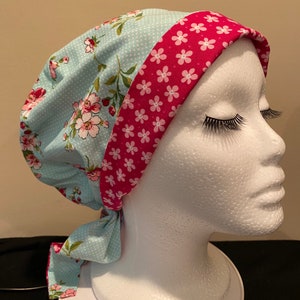 100% katoen turkoois/roze scrubmuts, scrubmuts met knop, OK-hoed, dierenarts, CRNA, Surgical Tech, OK-verpleegster, L&D, hoofddeksel, chef, scrubmuts