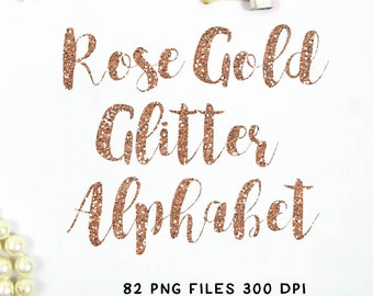 Rose Gold Glitter Alphabet, Alphabet Clipart, Glitter Letters, Glitter Numbers, Glitter Alphabet, Glitter Font, Glitter Clipart