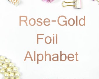 Foil Alphabet Clipart, Rose Gold Clipart, Shruti Digital Alphabet, Rose Gold Alphabet, Digital Numbers, Foil Font, Decal for Shops