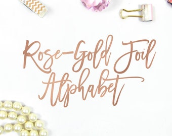 Rose Gold Foil, Alphabet Clipart, Rose Gold Number Clip Art, Foil Letters, Clip-art Font, Digital Instant Download, Commercial Use, Symbols