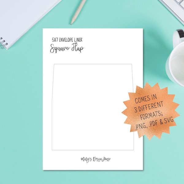 Printable 5x7 Blank Square Flap Envelope Liner Template, DIY Envelope Liner, Instant Download, DIY Invitation Liner, Svg, Png, Pdf