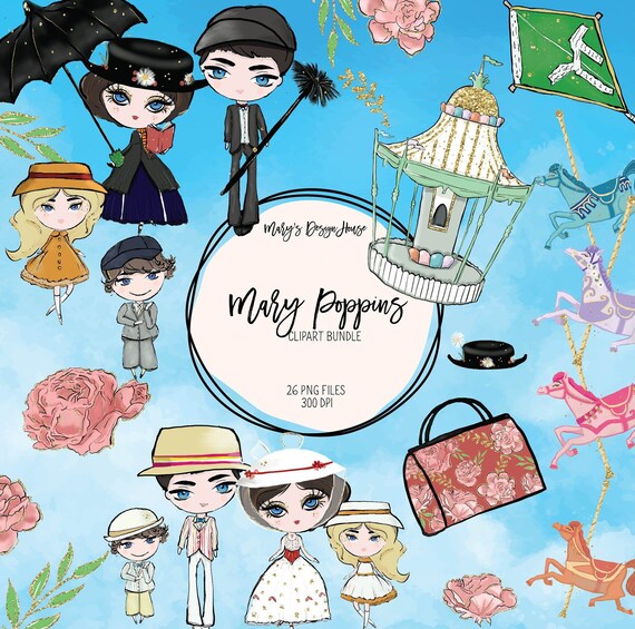 Mary Poppins Clipart Mary Poppins Graphics Mary Poppins Art | Etsy