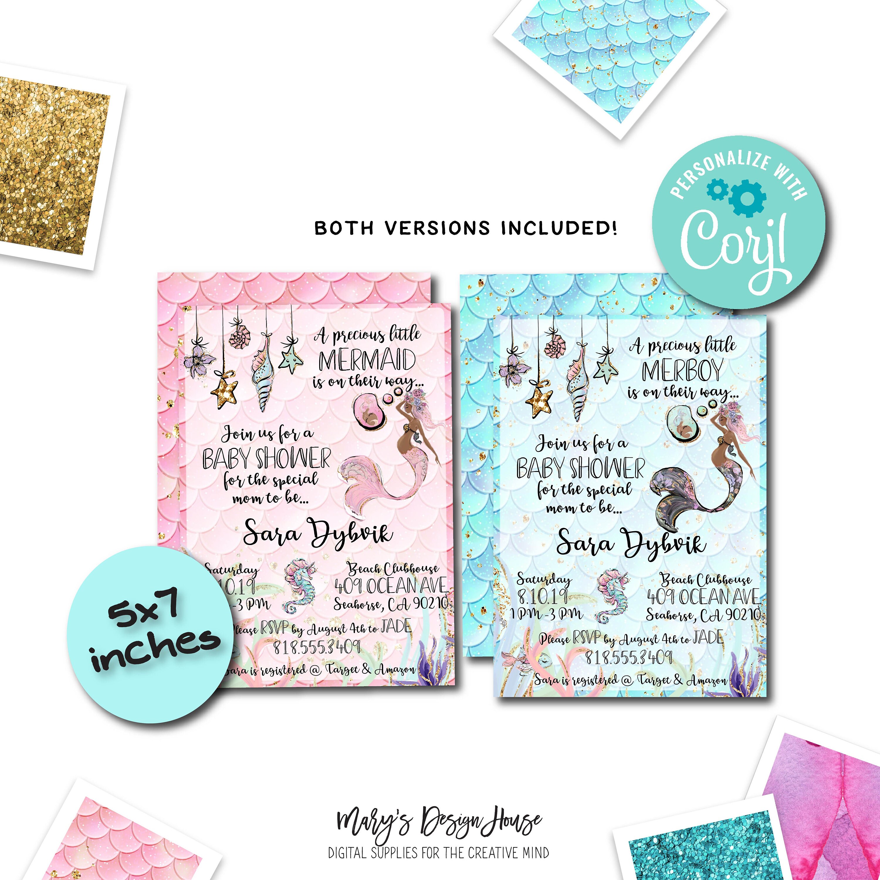 African American Mermaid Baby Shower Mermaid Invitation Etsy