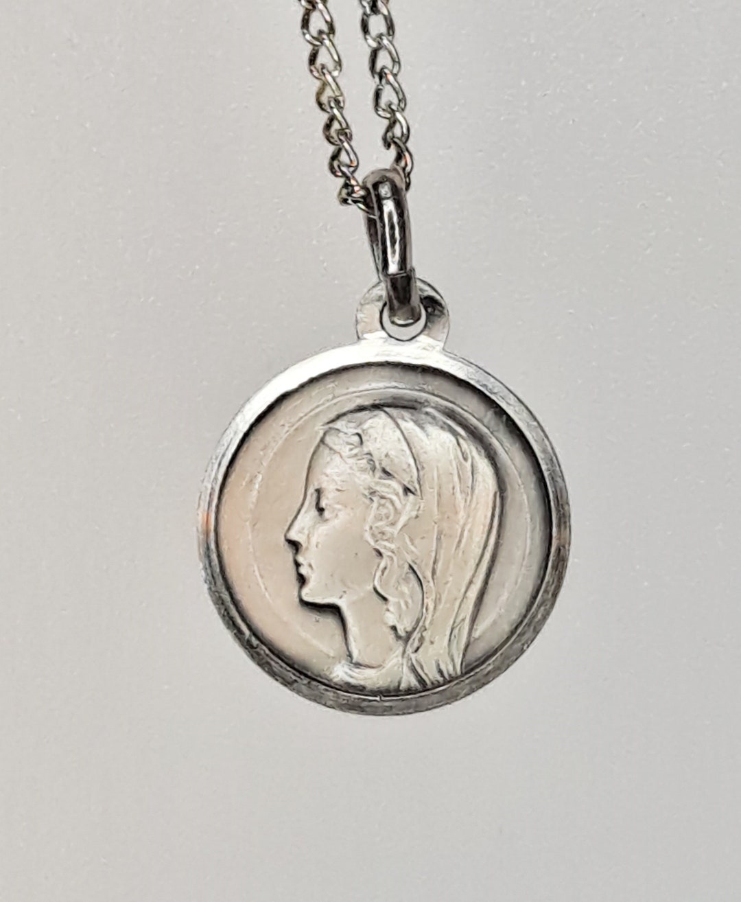 Vintage Silver Our Lady of Lourdes Medal Necklace NOS From the Jeweled ...
