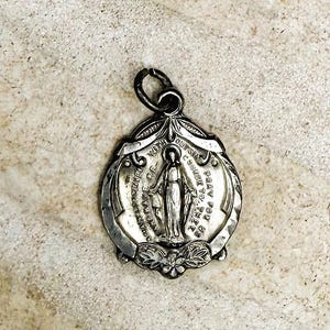 Antique Art Nouveau Sterling Silver Miraculous Medal Charm