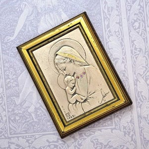 Vintage Tabletop Icon Silver and Gold Leaf Madonna and Child
