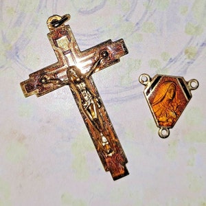 Antique/Vintage Cross and Center Medal Rosary Parts Art Deco, Gold & Enamel, from The Jeweled Rose
