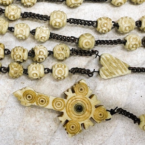 Antique Stanhope Viewer Carved Bone Rosary (R293)