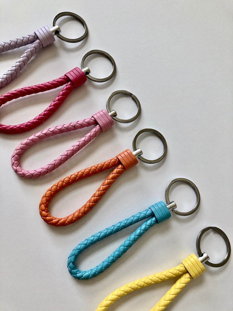 Braided PU Leather Rope Woven Keychain Key fob Etsy