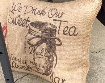 Sweet Tea Burlap Pillow Cover