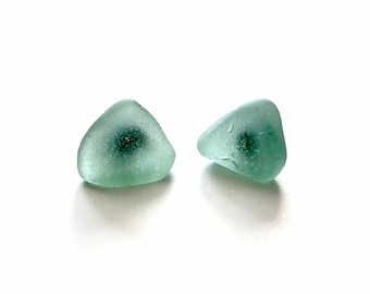 OOAK Aquamarine Color Northern California Sea Glass Stud Earrings + Jewelry Ocean
