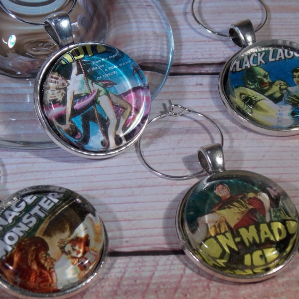 Vintage Creep Show Creature Feature Wine Glass Charms - Set of 4