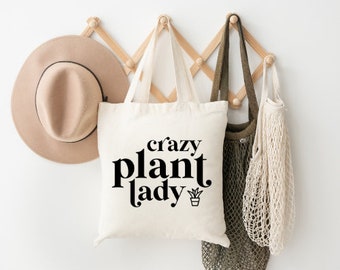 Crazy Plant Lady Market Canvas Bag / Market Bag + Gift + Travel Bag + Reusable Grocery Bag