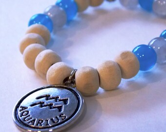 Zodiac Aquarius Bead Bracelet, Mantra, Yoga Gift, Wrist Mala, Mala Gift, Birthday