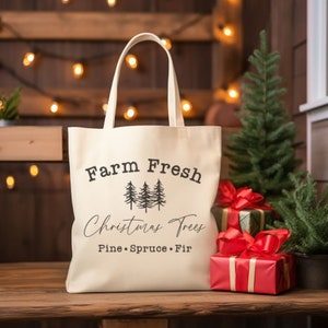 Farm Fresh Christmas Tree Canvas Bag / Market Bag + Gift + Travel Bag + Reusable Grocery Bag + Christmas Bag + Gift Wrap