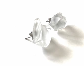 OOAK Clear Color Northern California Sea Glass Stud Earrings + Ocean Jewelry