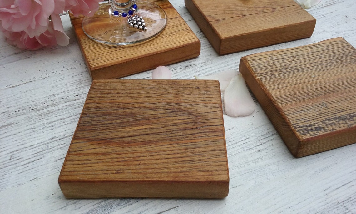 Unique Drink Coasters Set of 4 Rustic Aged Cedar Wood Glass Etsy