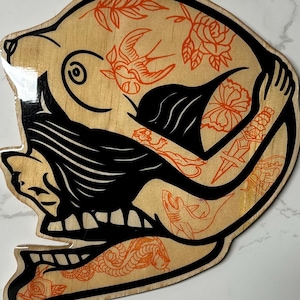 SKULL WOMAN tattoo studio shop sign - rare, unique Wall Art and ready to hang