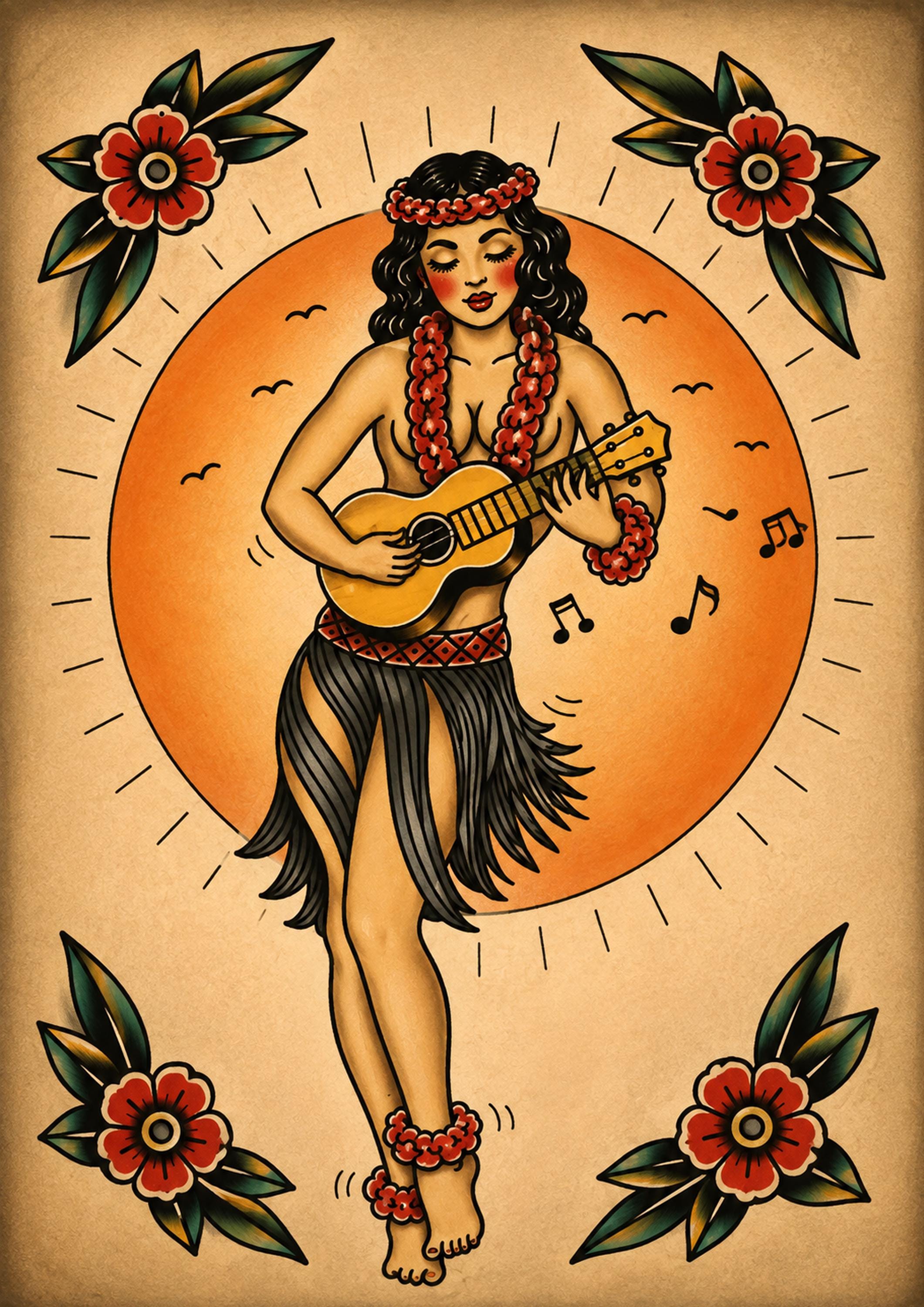 Vintage Hula Girl With Ukulele - Etsy