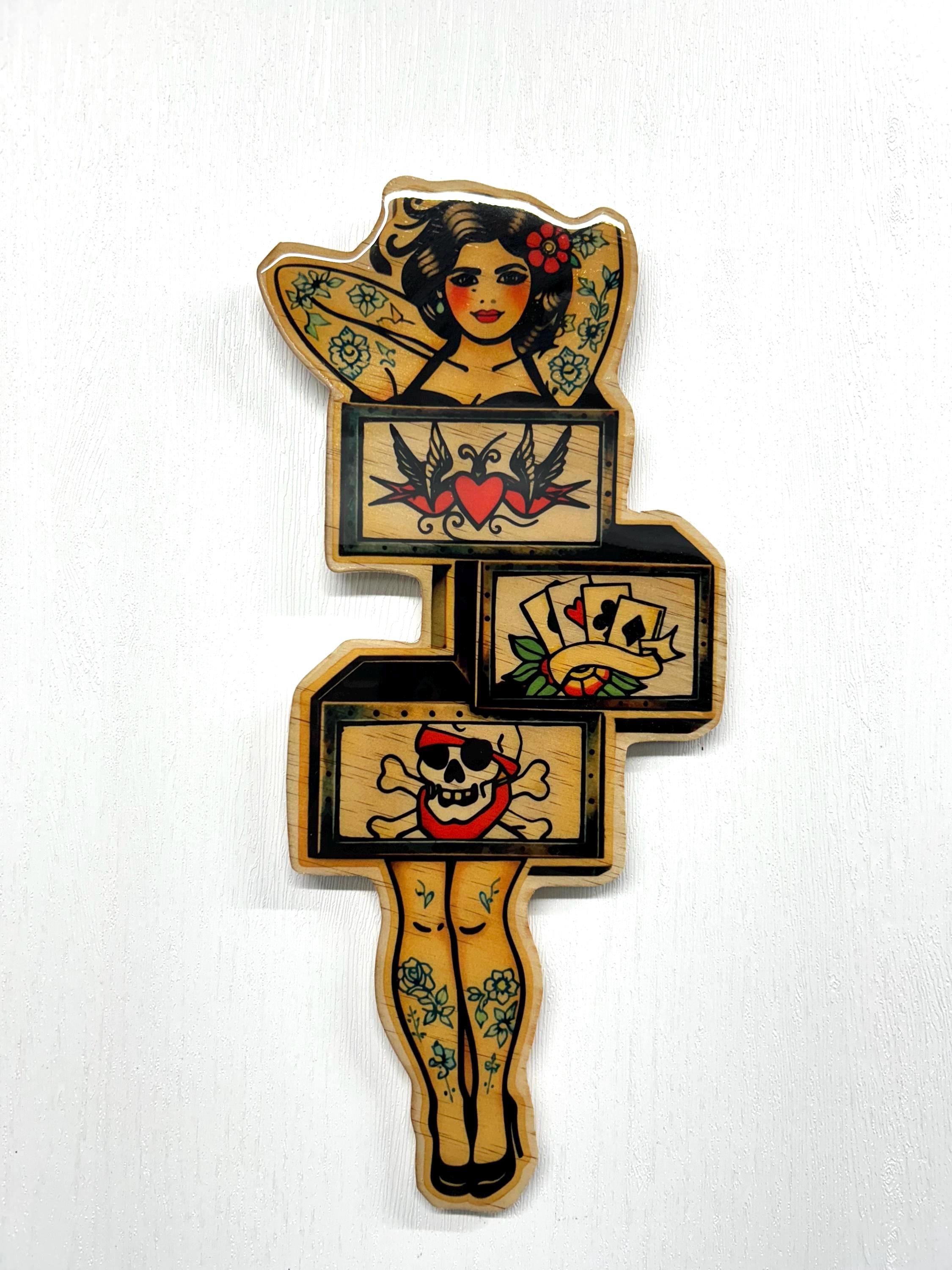 Handmade Tattoo Flash Wood Cutout: Vintage Pin-up Wall Art - Etsy